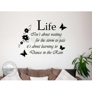 Dance In The Rain Inspirational Family Wall Sticker Motivational Quote Decor Decal with Flowers and Butterflies